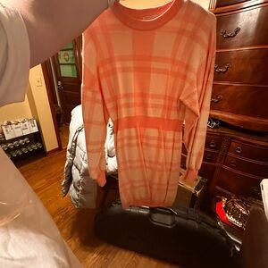 Plaid pink and Cream Sweater Dress